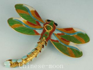 Likable Asian Chinese Old Cloisonne Hand Carved Dragonfly Statues Pendant photo