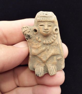 Teotihuacan Clay Pre Columbian Idol Head Pendant Bead Mexico Mayan Artifacts 3 photo