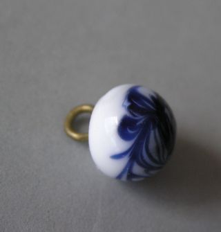 Button Cobalt Blue Swirl White Glass Ball Shaped Antique 1800 ' S Button photo