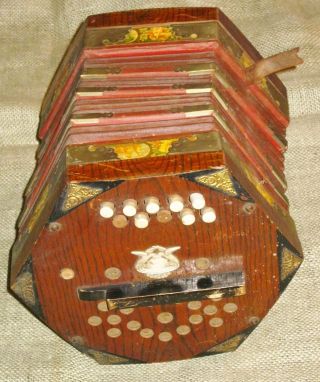 Antique According Scholer Music Wood Victorian 21 Button Squeeze Box Gypsy Italy photo