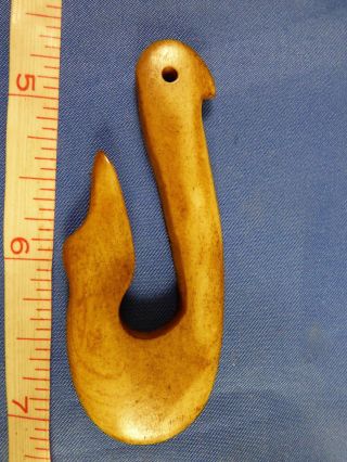 Old Indian Cherokee Bone Fish Hook Drilled Hole Duck Head Effigy photo