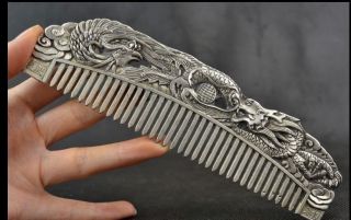 Collectible Handwork Old Miao Silver Carving Dragon Phoenix Wonderful Comb photo