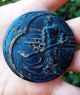 Huge Vintage Art Deco Ice Hockey Player Button Relief 2 1/8 Inch Winter Sports Buttons photo 2