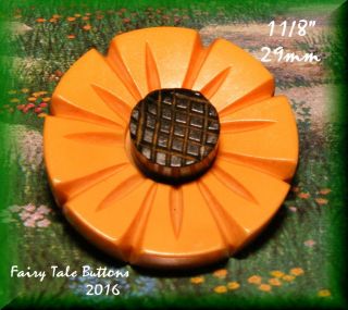 Vintage Bakelite Collectible Realistic Creme Corn W Brown Carved Flower Button photo