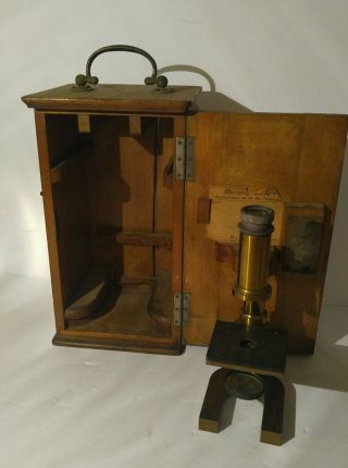 Antique Microscope E Leitz Wetzlar Mikroskop With Box photo