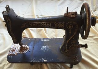 Antique Treadle Sewing Machine Head National Two Spool Old Cast Iron 1913 Pat. photo