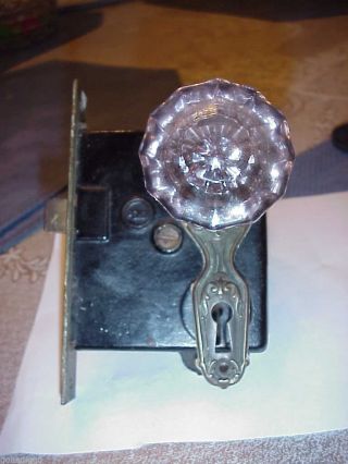 Vintage Penn Lockset Amethyst Glass Knobs photo