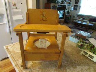 Vintage Childs Wood Potty Training Folding Chair All Parts There & photo