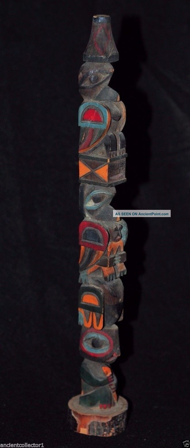 Large Antique Northwest Coast Native American Indian Carved Cedar Totem Pole Native American photo