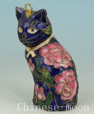 Lovely Chinese Old Cloisonne Hand Carved Cat Statue Pendant Decorative Arts Gift photo