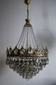 Antique / Vintage French Basket Style Brass & Crystals Chandelier Ceiling Lamp Chandeliers, Fixtures, Sconces photo 1