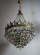 Antique / Vintage French Basket Style Brass & Crystals Chandelier Ceiling Lamp Chandeliers, Fixtures, Sconces photo 2