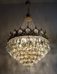 Antique / Vintage French Basket Style Brass & Crystals Chandelier Ceiling Lamp Chandeliers, Fixtures, Sconces photo 6