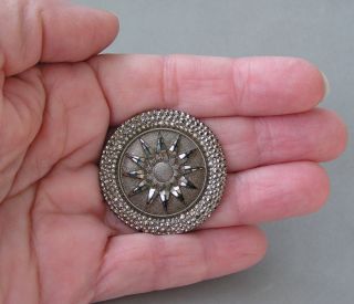 Button Silver Luster Black Glass Metal Shank Antique Victorian 1800 ' S Large Size photo