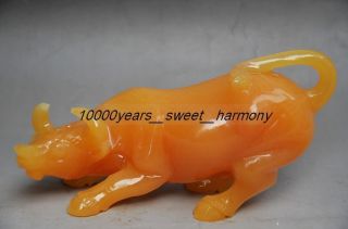Exquisite Workmanship Chinese Yellow Jade Carving Cattle Statue photo