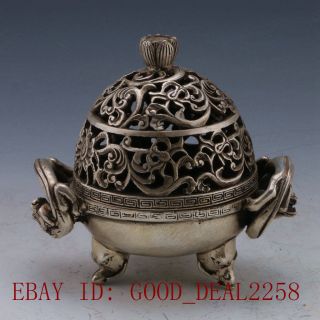 Chinese Silver Copper Handwork Carving Flower Incense Burner W Xuande Mark photo
