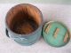 Antique Firkin Sugar Bucket Primitive Pine Wood Old Green Paint Lid Bail Handle Primitives photo 3