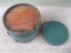 Antique Firkin Sugar Bucket Primitive Pine Wood Old Green Paint Lid Bail Handle Primitives photo 4