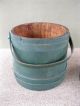 Antique Firkin Sugar Bucket Primitive Pine Wood Old Green Paint Lid Bail Handle Primitives photo 7