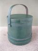 Antique Firkin Sugar Bucket Primitive Pine Wood Old Green Paint Lid Bail Handle Primitives photo 8