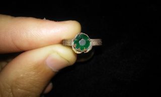 Loracwin Fantastic Ancient Medieval Bronze Ring With Green Glass Carved photo