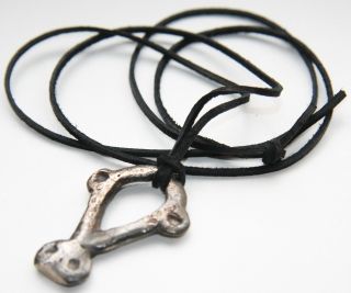 Ancient Old Bronze Pendant On Leather Cord (jry) photo