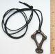 Ancient Old Bronze Pendant On Leather Cord (jry) Viking photo 2
