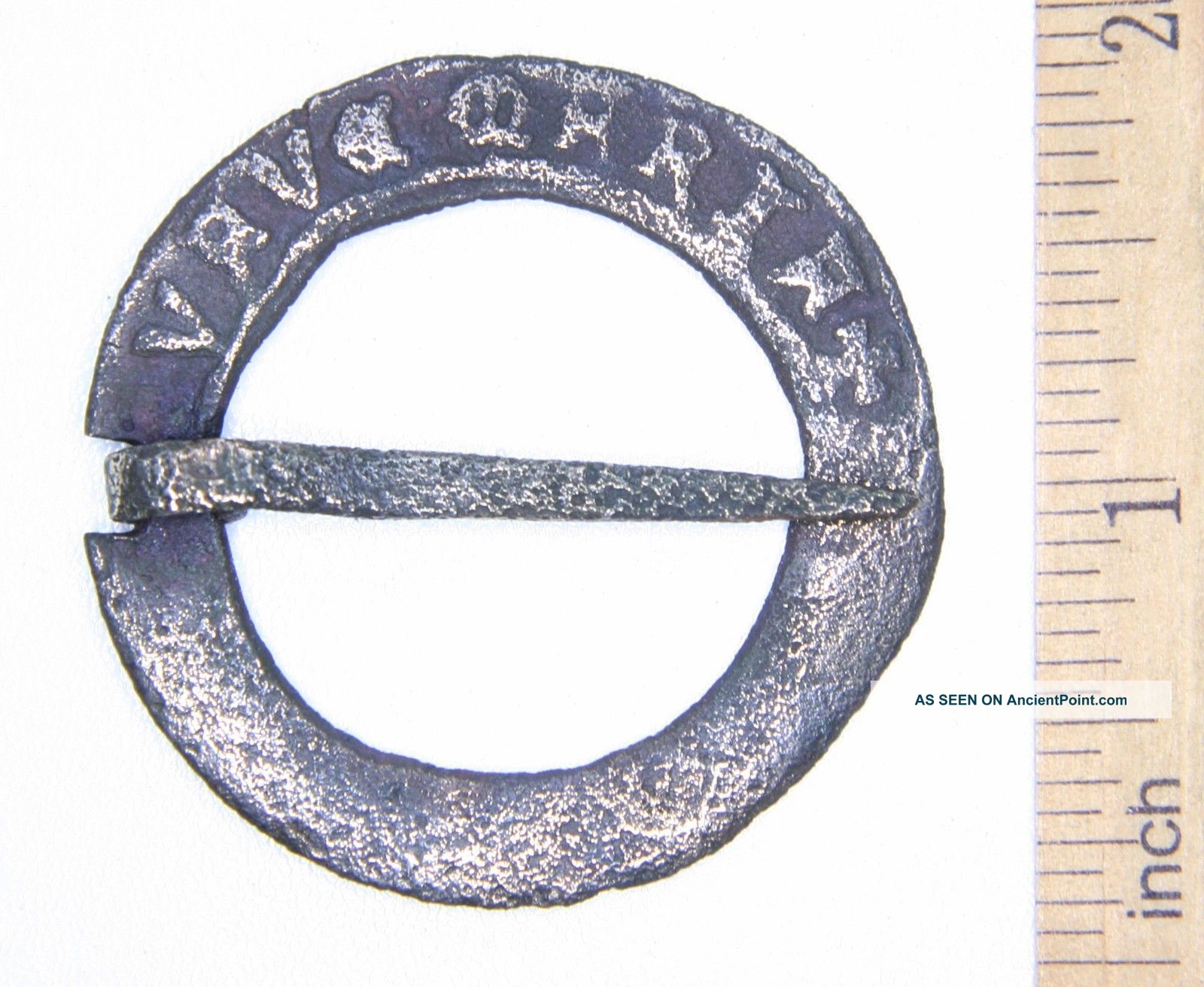 Ancient Old Ornament Bronze Fibula Brooch With Inscription (jrr) Viking photo
