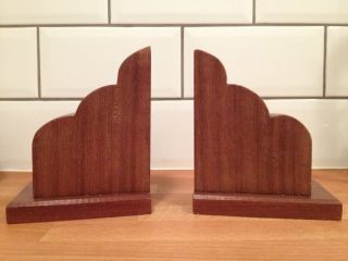 Vintage 1930 ' S Art Deco Wooden Stepped Bookends photo