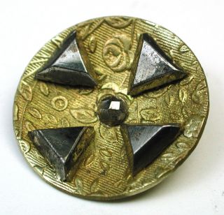 Antique Brass Button W Triangle Cut Steels Cupped Shape photo