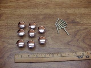 8 Vintage Nos Polished Chrome Solid Brass Knobs,  1 - 1/16 