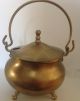 Vintage Gilt Metal,  3 Footed Cape Cod Lighter With Finial,  Single Handle & Wand Hearth Ware photo 2