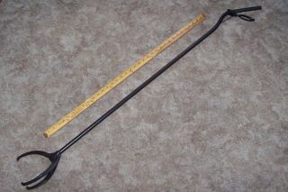 Pat 1939 Fireplace Firewood Tongs Antique Country Farm Cabin Hearth Wood Tool photo