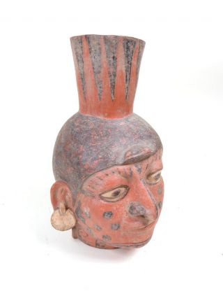 Pre Columbian Moche Peru Red / Black 11.  25 Inch Portrait Facial Pottery Vessel photo