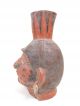 Pre Columbian Moche Peru Red / Black 11.  25 Inch Portrait Facial Pottery Vessel The Americas photo 2