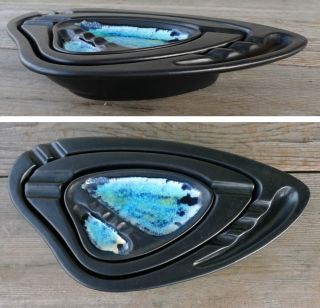 Vintage Mid - Century Modern Haeger Amoeba Stacking Ashtrays W/ocean - Like Centers photo