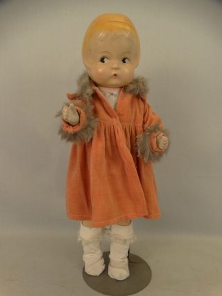 1930 ' S Antique Composition Baby Doll Fur Lined Coat & Old Clothes photo