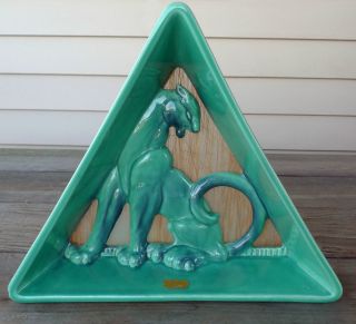 Mid - Century Modern Haeger Pottery Triangular Panther Tv Lamp,  Turquoise & Blue photo