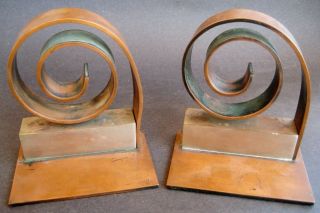 Chase Art Deco Spiral Copper Bookends By Walter Von Nessen 1930 ' S photo