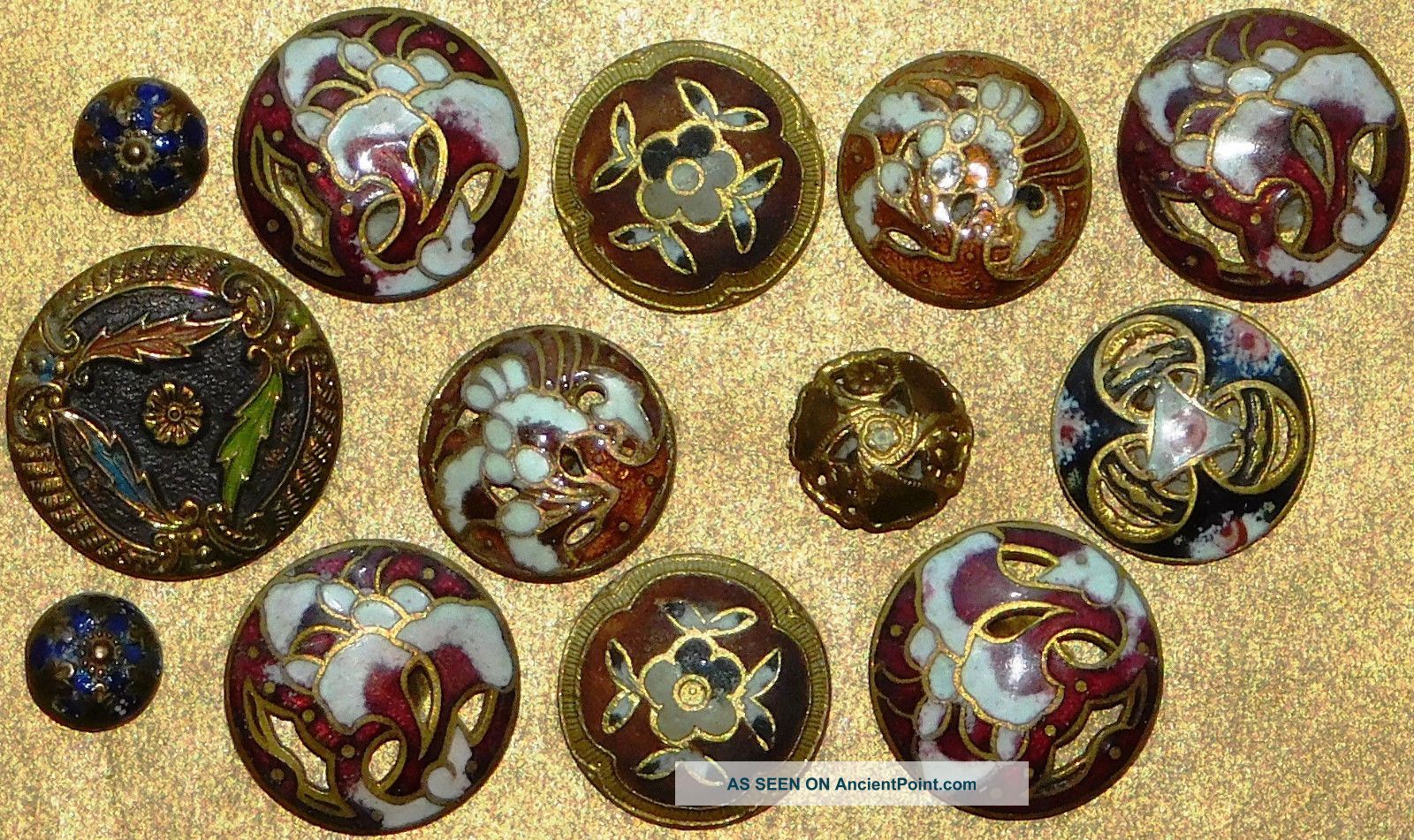 13 Antique French Enamel Champleve Cloisonne Buttons Buttons photo