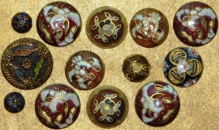 13 Antique French Enamel Champleve Cloisonne Buttons photo
