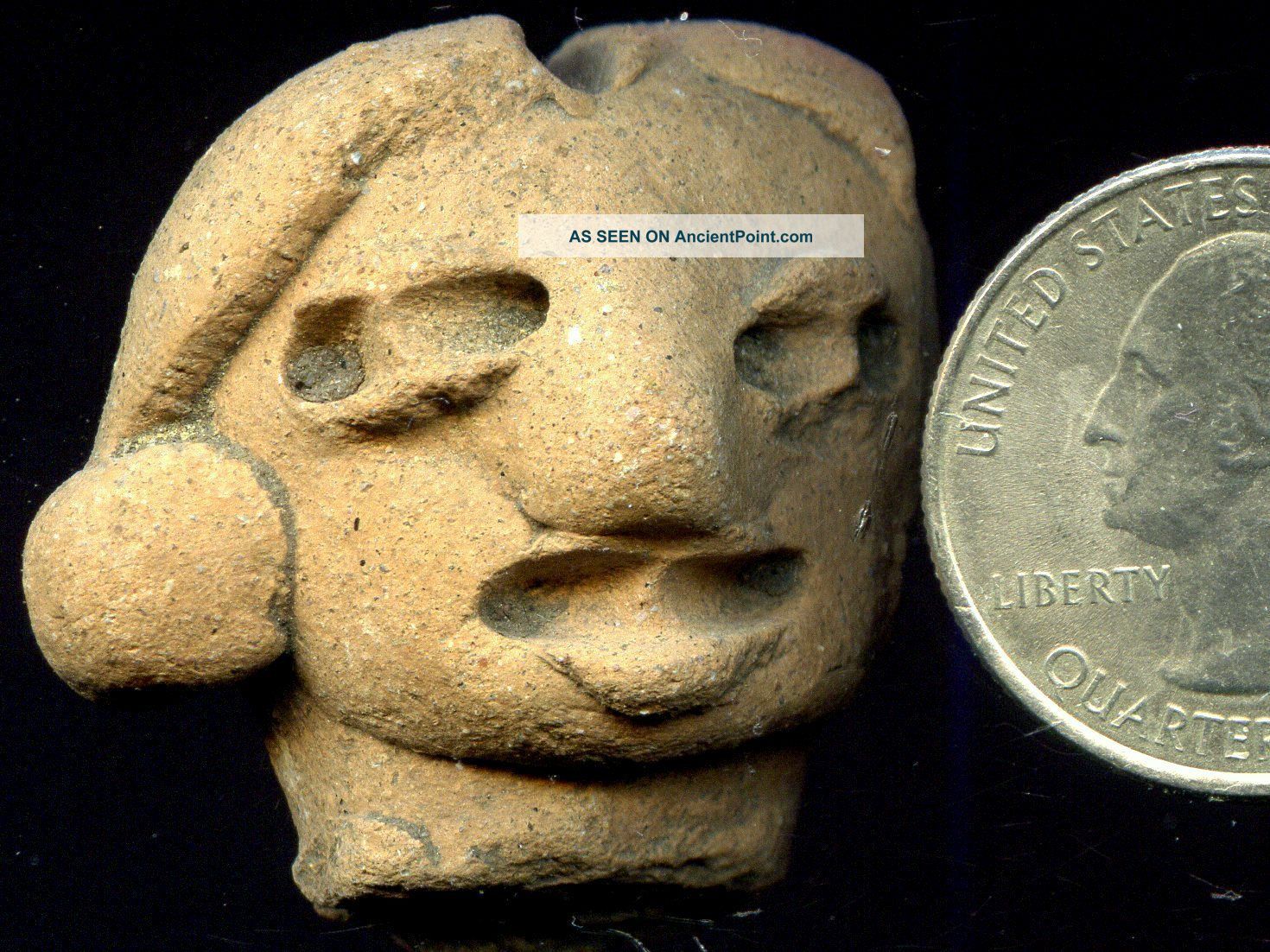 Pre - Columbian Michoacan Mexico Clay Figure Head,  Ca; 300 Bc - 200 Ad The Americas photo