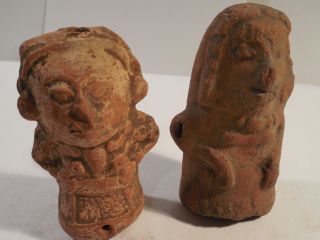 2 Mayan Female Flute Figures Pre - Columbian Archaic Ancient Artifact Olmec Toltec photo