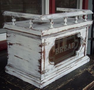 Vintage Wood Bread Box Spice Canister Shelf Storage White Shabby Distressed Rare photo