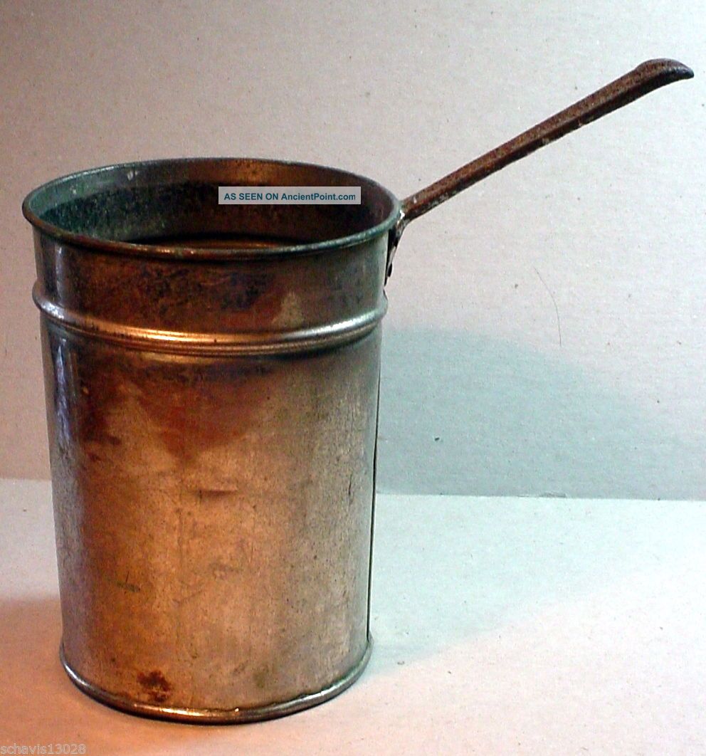 Primitive Tall Pot With Long Handle Tin Over Copper Ny Cookware Antique Kitchen Primitives photo