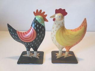 Roosters - Primitive Folk Art Brightly Colored Tin Roosters - Very Neat photo