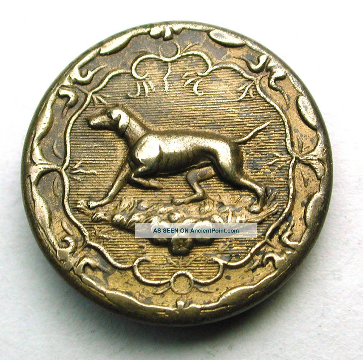 Antique Brass Sporting Button Hunting Dog Pictorial Design Buttons photo