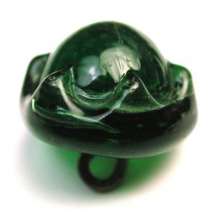 Antique Glass Charmstring Button Green Crown Mold Design - Swirl Back photo