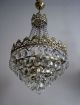 Large Antique French Basket Style Brass & Crystals Chandelier Ceiling Lamp Chandeliers, Fixtures, Sconces photo 2