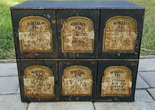 Antique 6 Drawer Metal Apothecary Prescription Storage Record Cabinet W/labels photo